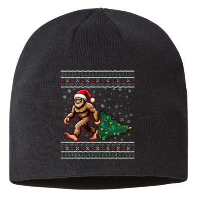 Christmas Bigfoot Ugly Sweater Carrying Tree Santa Hat Xmas Sustainable Beanie