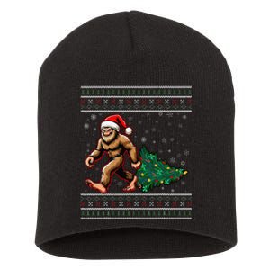 Christmas Bigfoot Ugly Sweater Carrying Tree Santa Hat Xmas Short Acrylic Beanie