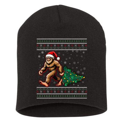 Christmas Bigfoot Ugly Sweater Carrying Tree Santa Hat Xmas Short Acrylic Beanie