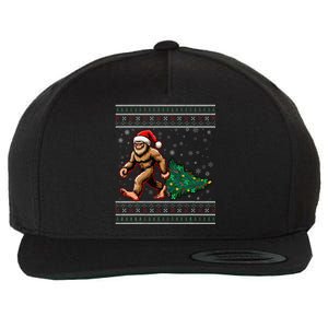 Christmas Bigfoot Ugly Sweater Carrying Tree Santa Hat Xmas Wool Snapback Cap