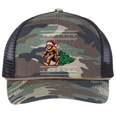 Christmas Bigfoot Ugly Sweater Carrying Tree Santa Hat Xmas Retro Rope Trucker Hat Cap