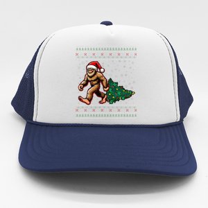 Christmas Bigfoot Ugly Sweater Carrying Tree Santa Hat Xmas Trucker Hat