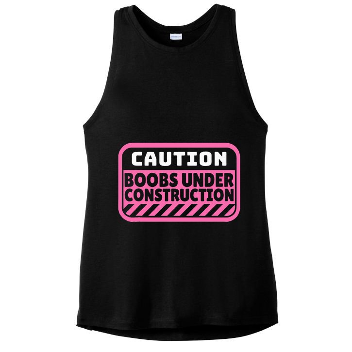 Caution Boobs Under Construction Cancer Ladies PosiCharge Tri-Blend Wicking Tank