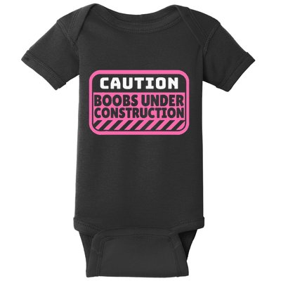 Caution Boobs Under Construction Cancer Baby Bodysuit