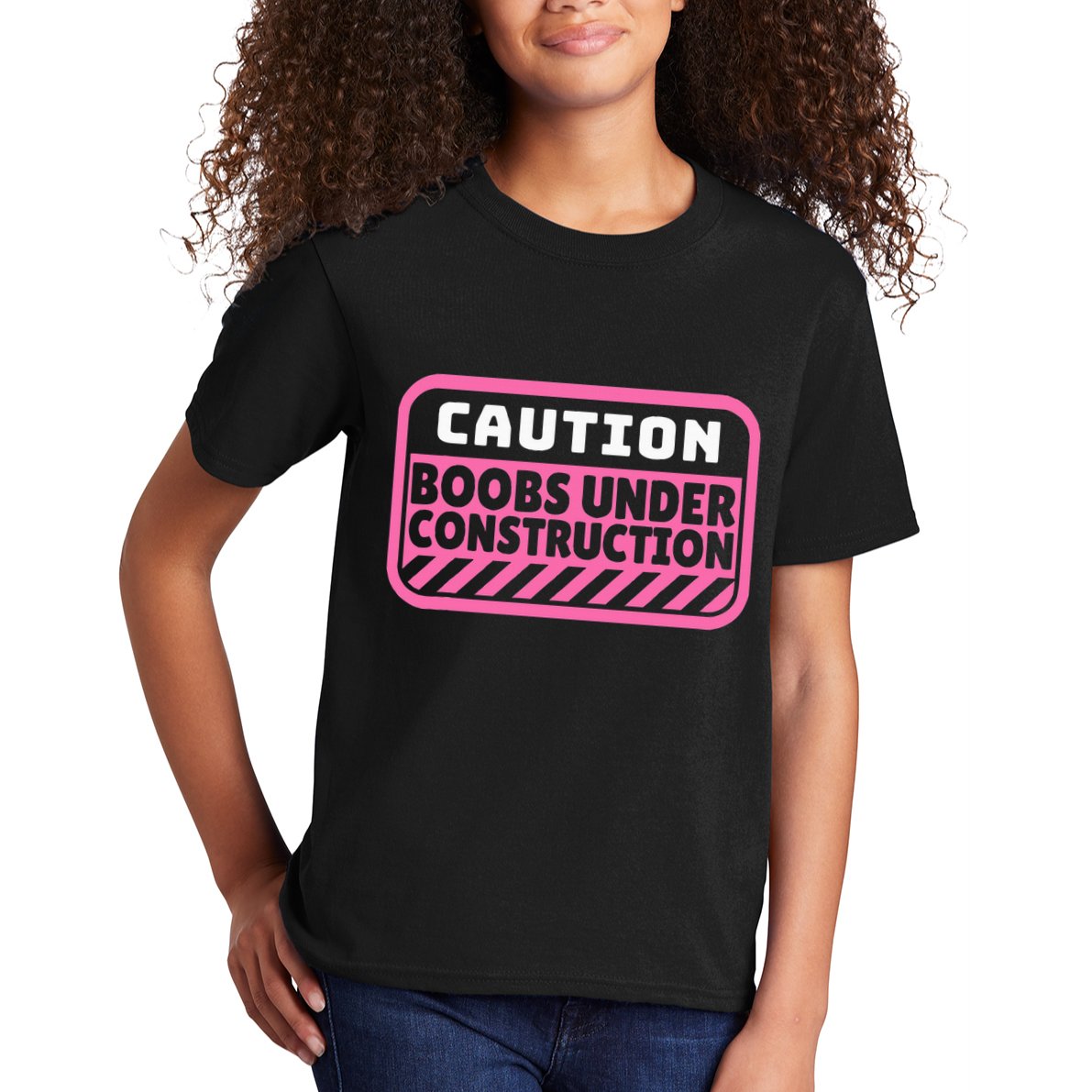 Caution Boobs Under Construction Cancer Kids T-Shirt
