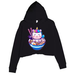 Cute Baby Unicorn Ramen Bowl Crop Fleece Hoodie