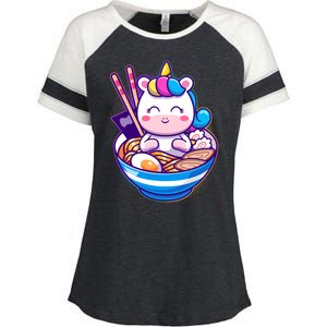 Cute Baby Unicorn Ramen Bowl Enza Ladies Jersey Colorblock Tee