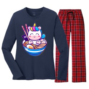 Cute Baby Unicorn Ramen Bowl Women's Long Sleeve Flannel Pajama Set 