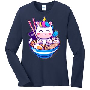 Cute Baby Unicorn Ramen Bowl Ladies Long Sleeve Shirt