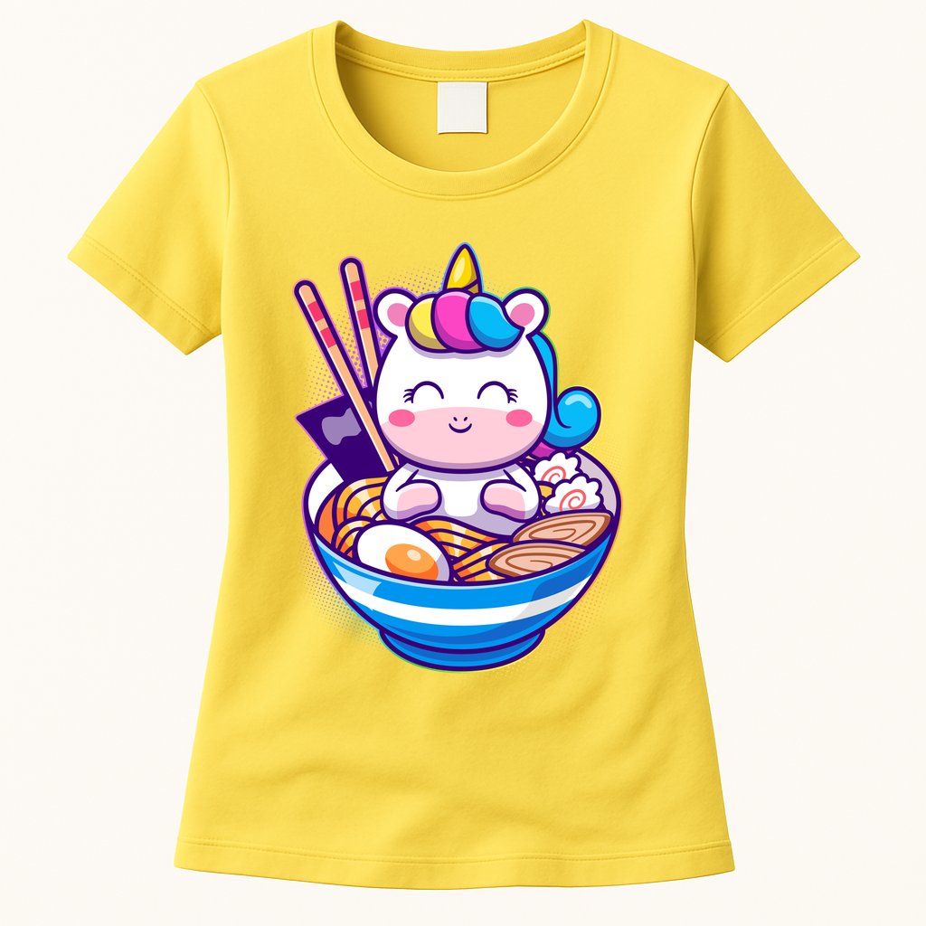 Cute Baby Unicorn Ramen Bowl Womens T-Shirt