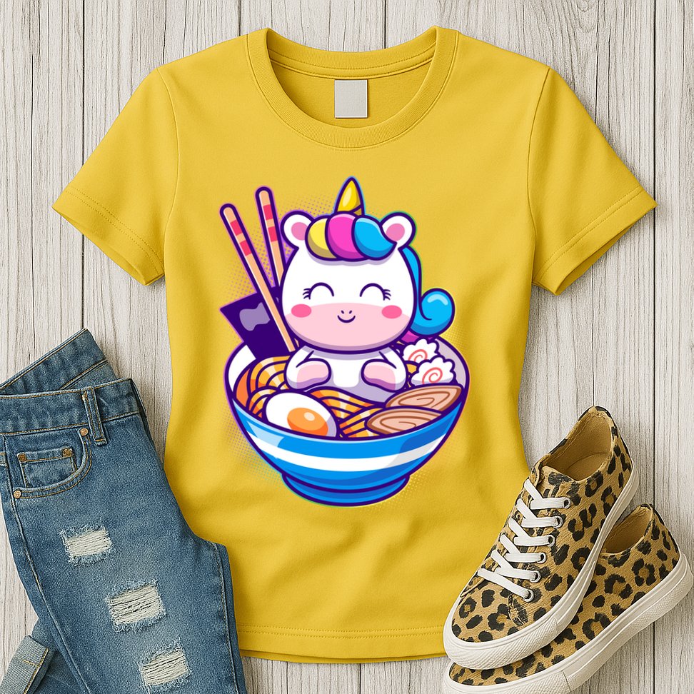 Cute Baby Unicorn Ramen Bowl Womens T-Shirt
