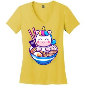 Cute Baby Unicorn Ramen Bowl Women's V-Neck T-Shirt