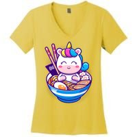 Cute Baby Unicorn Ramen Bowl Women's V-Neck T-Shirt