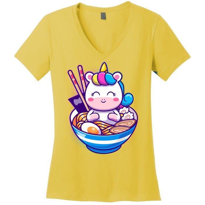 Cute Baby Unicorn Ramen Bowl Women's V-Neck T-Shirt