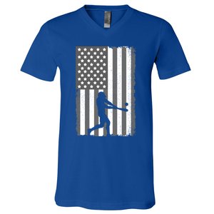 Cool Baseball Usa Player Us American Flag Meaningful Gift V-Neck T-Shirt