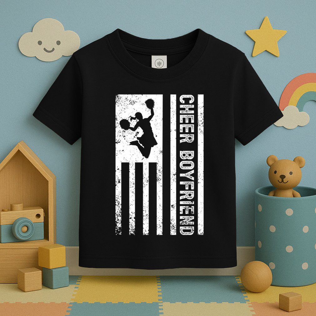 Cheer Boyfriend Us Flag Boyfriend Of A Cheerleader Boyfriend Gift Toddler T-Shirt