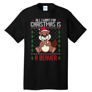 Christmas Beaver Ugly Xmas Sweater Christmas Beavers Lover Tall T-Shirt