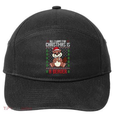 Christmas Beaver Ugly Xmas Sweater Christmas Beavers Lover 7-Panel Snapback Hat
