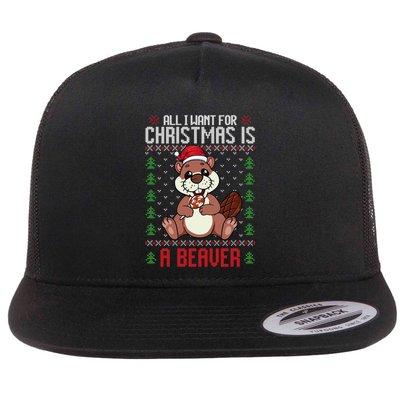 Christmas Beaver Ugly Xmas Sweater Christmas Beavers Lover Flatbill Hat