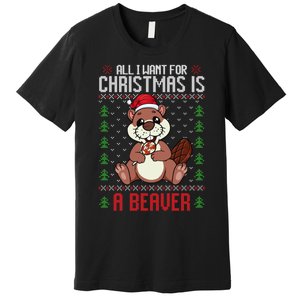 Christmas Beaver Ugly Xmas Sweater Christmas Beavers Lover Premium T-Shirt