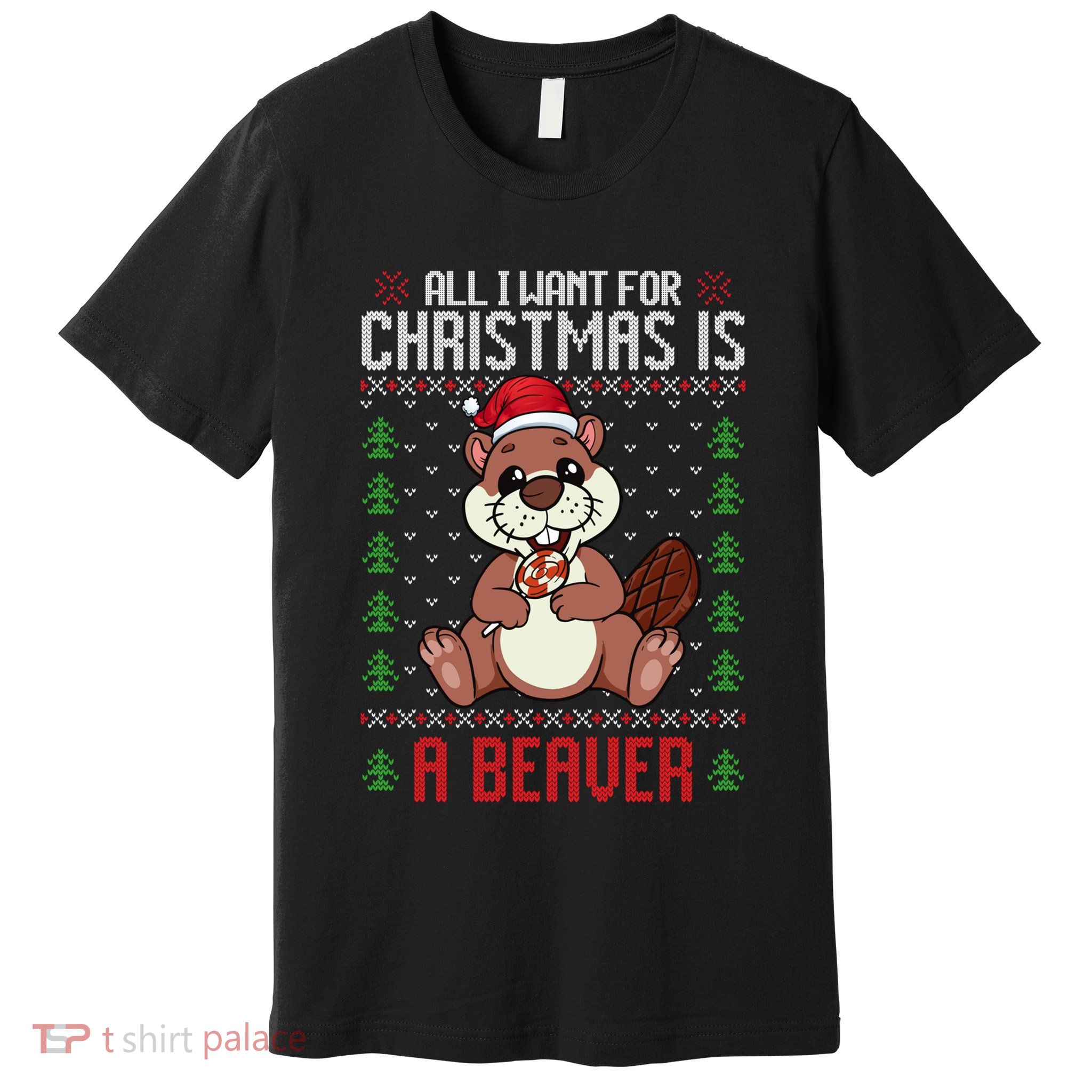 Christmas Beaver Ugly Xmas Sweater Christmas Beavers Lover Premium T-Shirt