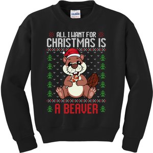 Christmas Beaver Ugly Xmas Sweater Christmas Beavers Lover Kids Sweatshirt