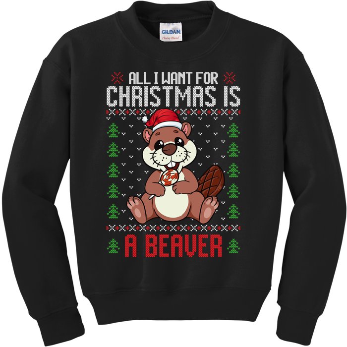 Christmas Beaver Ugly Xmas Sweater Christmas Beavers Lover Kids Sweatshirt