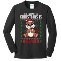 Christmas Beaver Ugly Xmas Sweater Christmas Beavers Lover Kids Long Sleeve Shirt