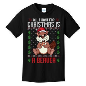 Christmas Beaver Ugly Xmas Sweater Christmas Beavers Lover Kids T-Shirt