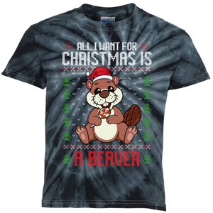 Christmas Beaver Ugly Xmas Sweater Christmas Beavers Lover Kids Tie-Dye T-Shirt