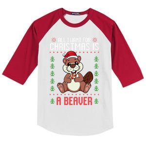 Christmas Beaver Ugly Xmas Sweater Christmas Beavers Lover Kids Colorblock Raglan Jersey