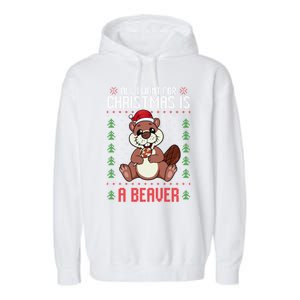 Christmas Beaver Ugly Xmas Sweater Christmas Beavers Lover Garment-Dyed Fleece Hoodie