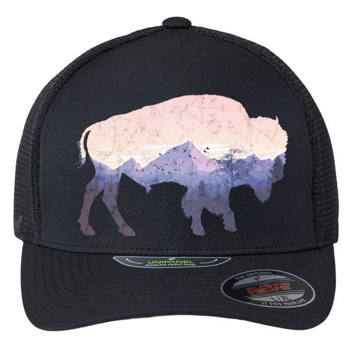 Cool Buffelo Used Look I Background Mountains Flexfit Unipanel Trucker Cap