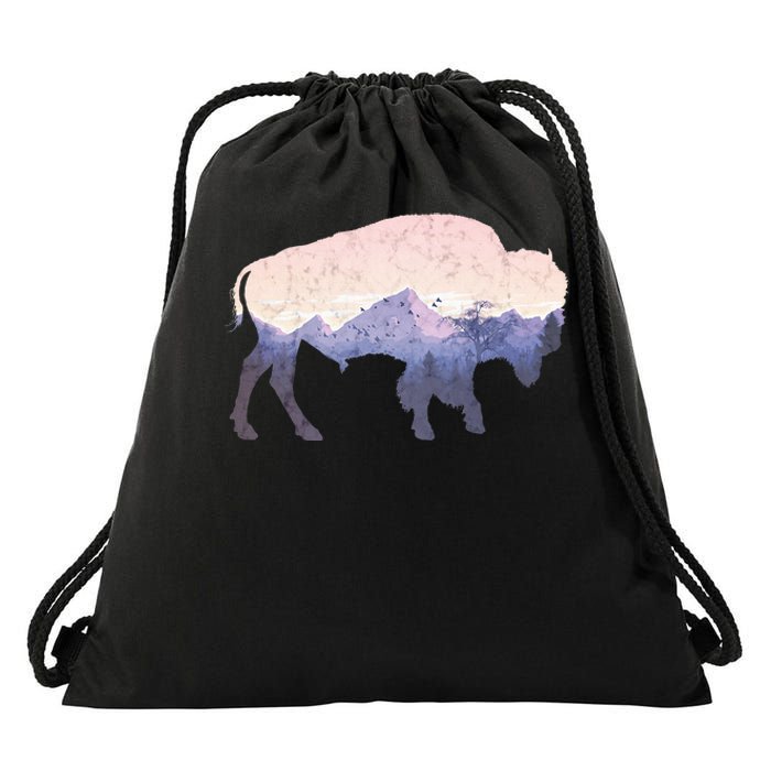 Cool Buffelo Used Look I Background Mountains Drawstring Bag