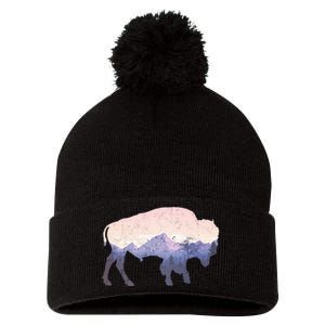 Cool Buffelo Used Look I Background Mountains Pom Pom 12in Knit Beanie