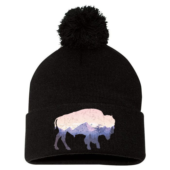 Cool Buffelo Used Look I Background Mountains Pom Pom 12in Knit Beanie