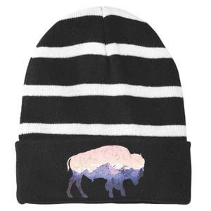 Cool Buffelo Used Look I Background Mountains Striped Beanie with Solid Band