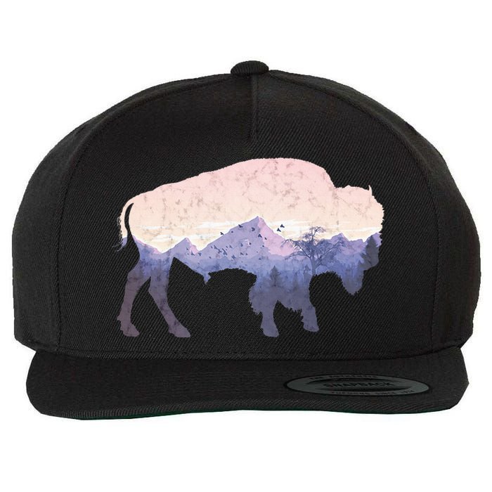 Cool Buffelo Used Look I Background Mountains Wool Snapback Cap