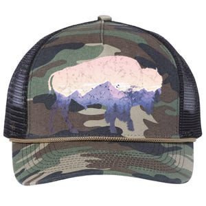 Cool Buffelo Used Look I Background Mountains Retro Rope Trucker Hat Cap