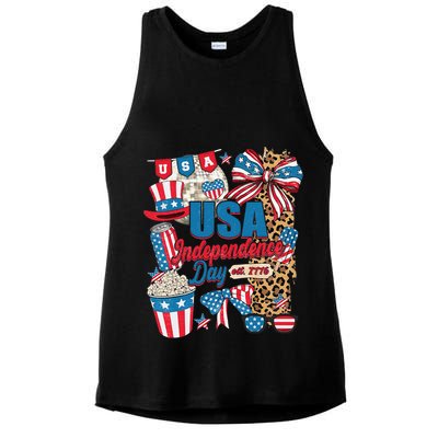 Coquette Bow USA 4th Of July American Flag Independence Day Ladies PosiCharge Tri-Blend Wicking Tank