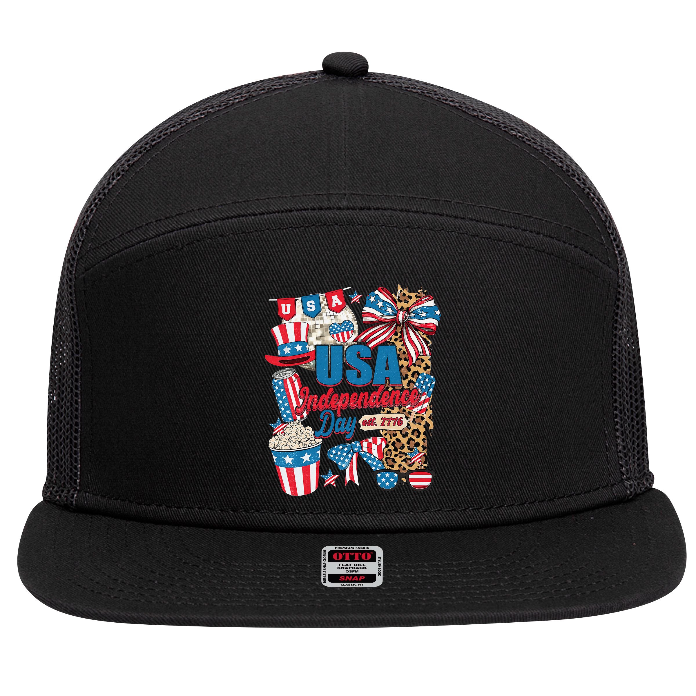 Coquette Bow USA 4th Of July American Flag Independence Day 7 Panel Mesh Trucker Snapback Hat