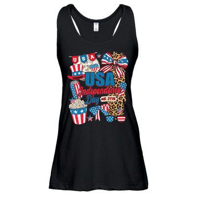 Coquette Bow USA 4th Of July American Flag Independence Day Ladies Essential Flowy Tank