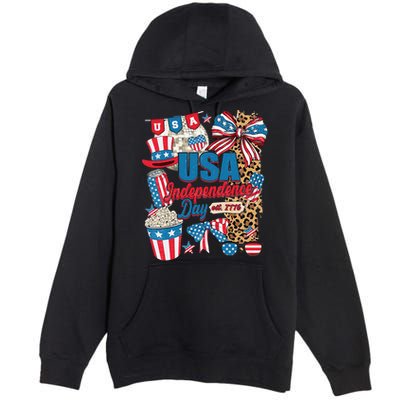Coquette Bow USA 4th Of July American Flag Independence Day Premium Pullover Hoodie