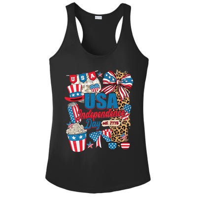 Coquette Bow USA 4th Of July American Flag Independence Day Ladies PosiCharge Competitor Racerback Tank
