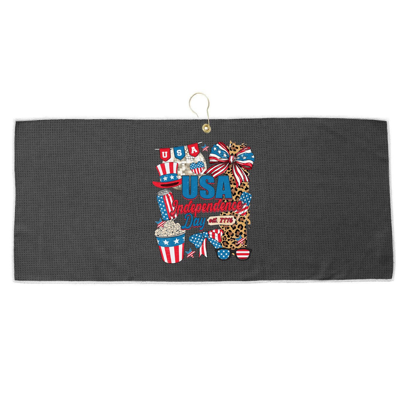 Coquette Bow USA 4th Of July American Flag Independence Day Large Microfiber Waffle Golf Towel