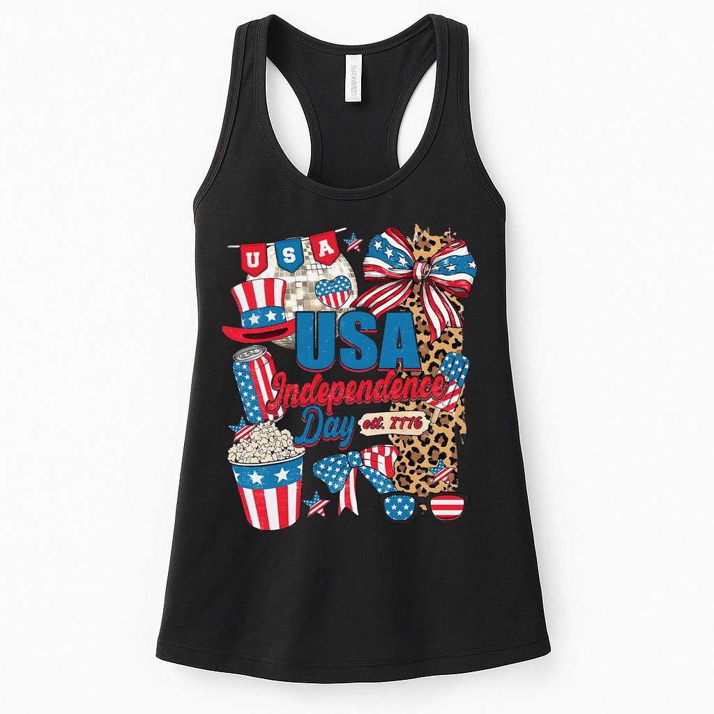 Coquette Bow USA 4th Of July American Flag Independence Day Womens Tank Top