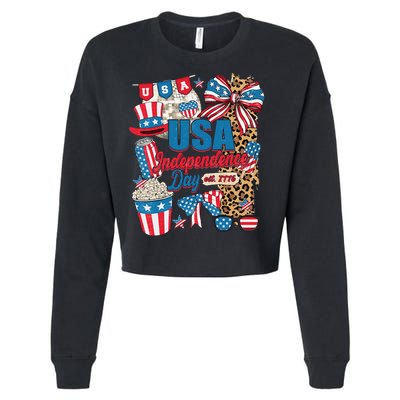 Coquette Bow USA 4th Of July American Flag Independence Day Cropped Pullover Crew