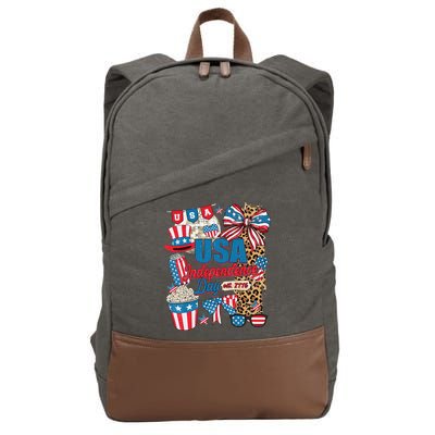Coquette Bow USA 4th Of July American Flag Independence Day Cotton Canvas Backpack