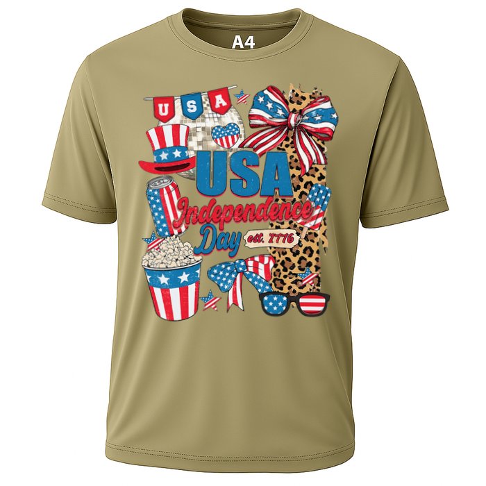 Coquette Bow USA 4th Of July American Flag Independence Day Cooling Performance Crew T-Shirt