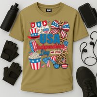 Coquette Bow USA 4th Of July American Flag Independence Day Cooling Performance Crew T-Shirt